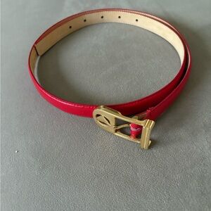 Elegant Red Leather Belt with Gold Buckle